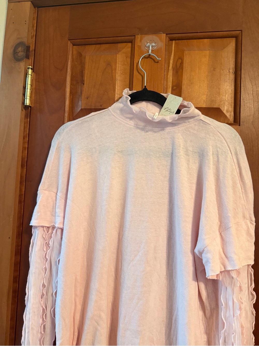 Free People Light Pink Ruffle-Trim Mock Neck Women's Top